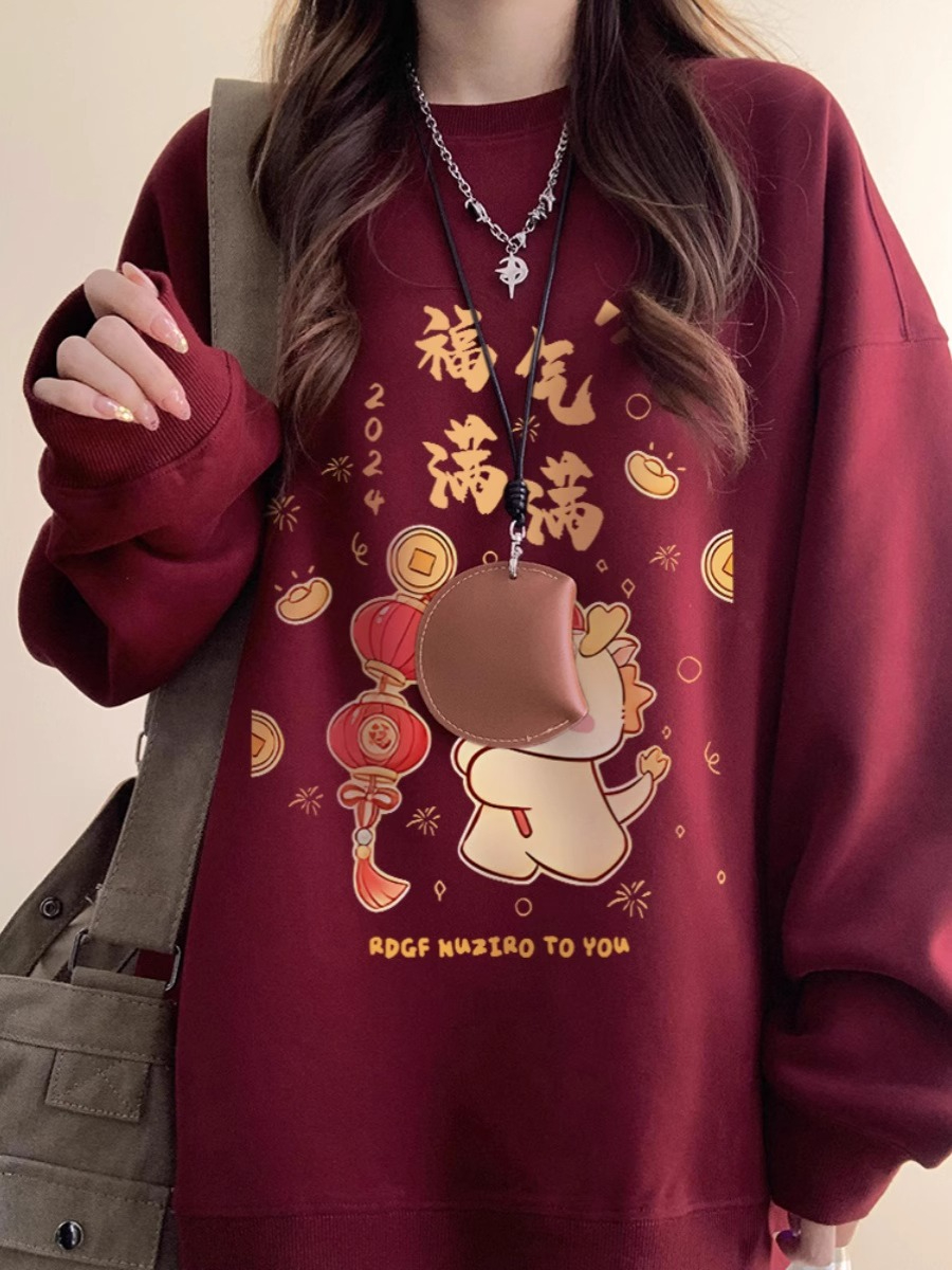 Anti-cotton Chinese cotton composite milk silk 300g/silver fox velvet 400g round neck sweatshirt for women