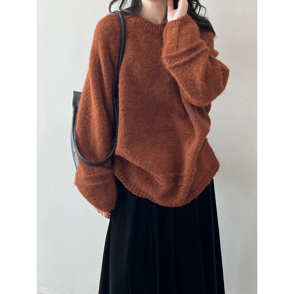 Real shot ~ Warm and soft waxy round neck pullover sweater for women 2023 winter new solid color loose lazy top