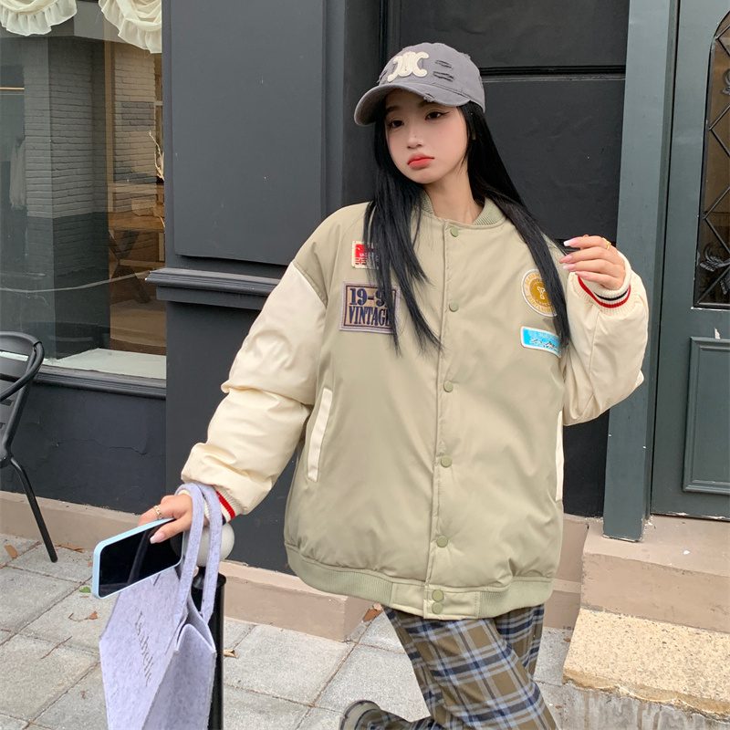 首發實拍棒球服女冬季設計感棉襖ins新款港風棉衣加厚棉服外套