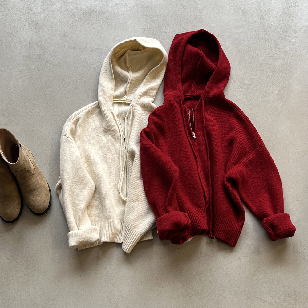 Real shot ~ Hooded double-ended zipper sweater for women 2023 winter new style sweater versatile cardigan top
