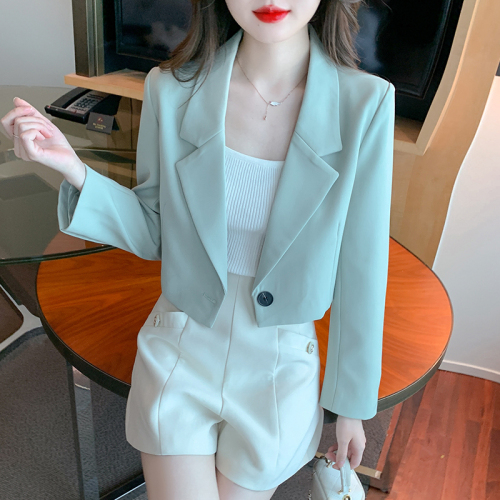 Real shot of small suit women's short coat spring and autumn small casual temperament top design professional suit