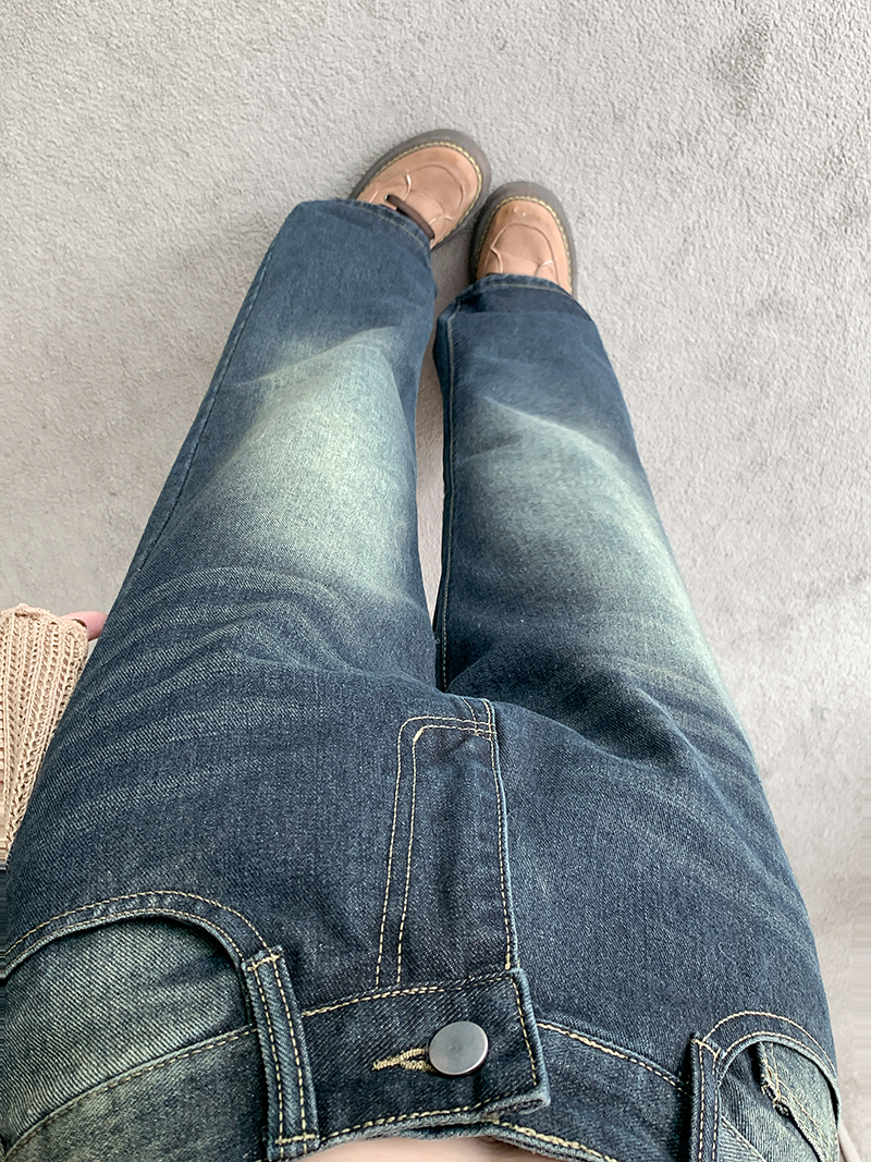 Real shot ~ American high street retro jeans for women, straight and loose, new high-waisted wide-leg pants 2023 pants