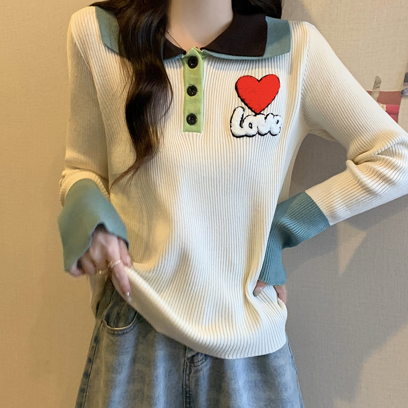Actual shot of plus size women's new spring and autumn knitted sweaters with splicing design, versatile slimming winter sweater bottoming shirt