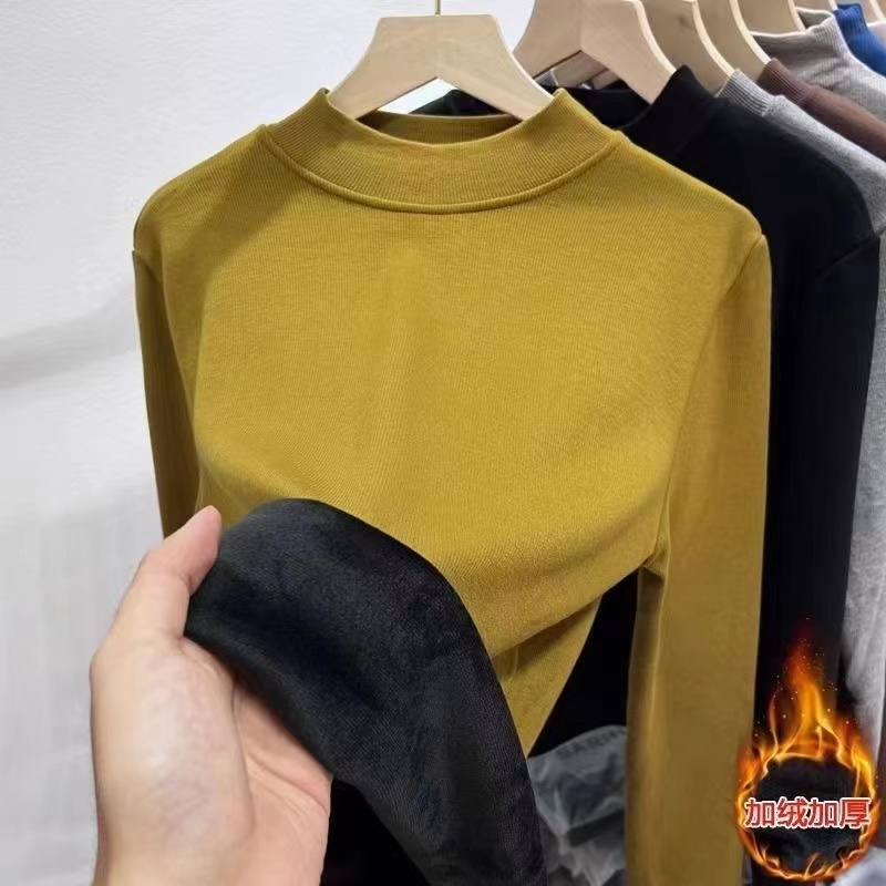 Thick velvet half turtleneck bottoming shirt for women autumn and winter new warm inner pullover one-piece velvet long-sleeved mid-collar top
