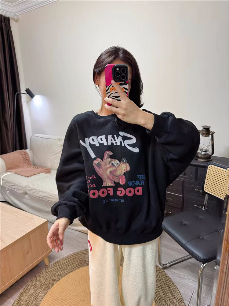 2023 new casual fleece 250g / large sweatshirt round neck autumn and winter sweatshirt for women with fleece