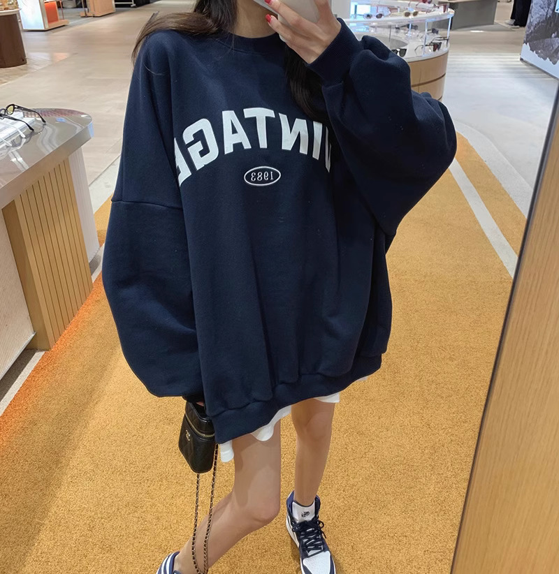 2023 New Chinese Cotton Composite Thin Style 310g/Fleece 410g Autumn and Winter Sweater Women's Printed Loose Large Size