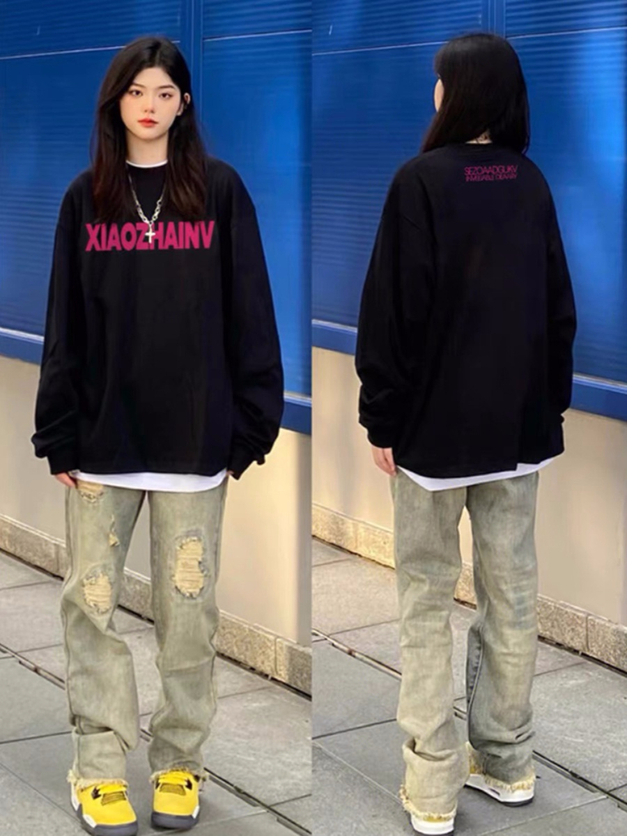 2023 new casual velvet 250g / large sweatshirt round neck autumn and winter sweatshirt for women with velvet