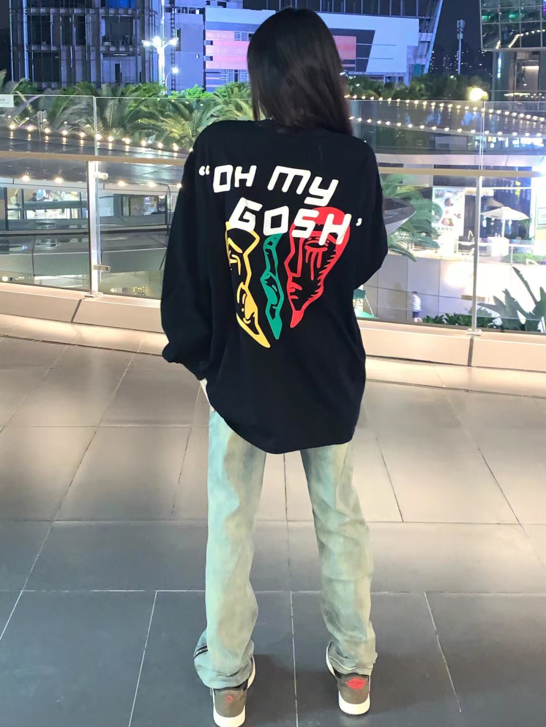 2023 New Chinese Cotton Composite Thin Style 310g/Fleece 410g Autumn and Winter Sweater Women's Printed Loose Large Size