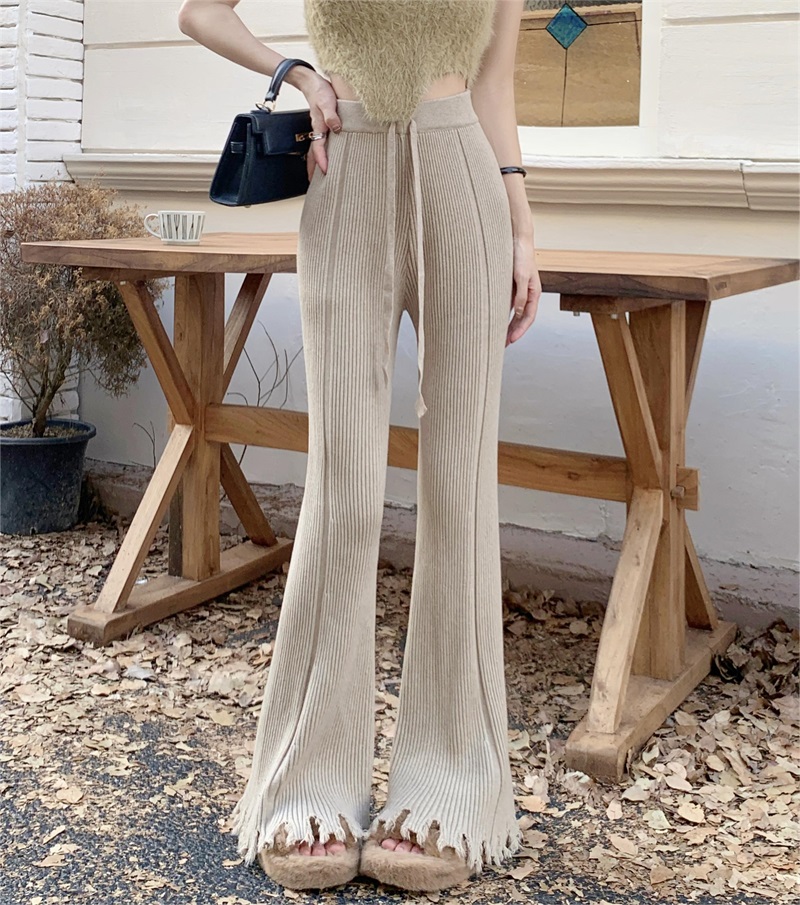 Real shot!  !  Thickened casual pants, winter knitted fringe edge slightly flared trousers
