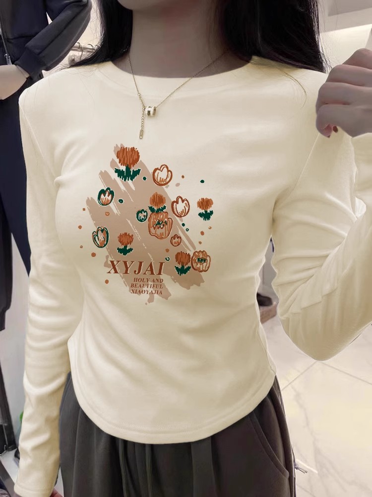 Autumn and winter new style German velvet T-shirt tops trendy ins girls American heavy-fitting thickened right shoulder short bottoming shirt