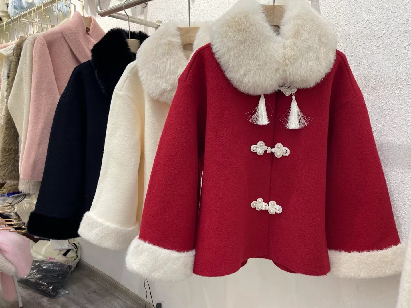 2023 New New Chinese Style Woolen Coat Rich Family Rich Little Man New Year Red Woolen Coat Women Winter