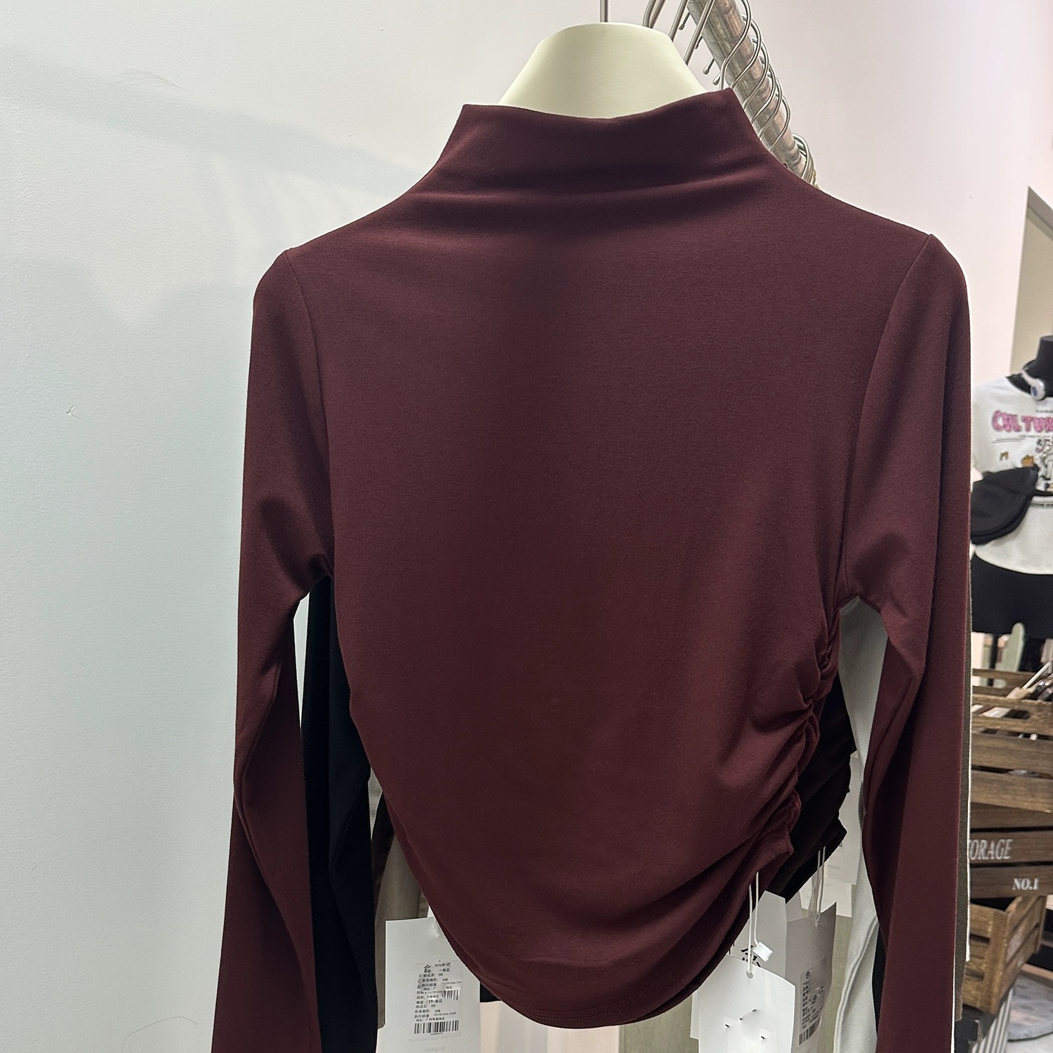 Pleated waist on both sides Modal cotton stretch half turtleneck short-sleeved T-shirt women's summer inner layering shirt short top