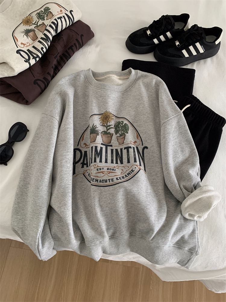 2023 New Casual Dongdaemun Plush Velvet 250g / Large David's Round Neck Autumn and Winter Sweatshirt Women's Plush