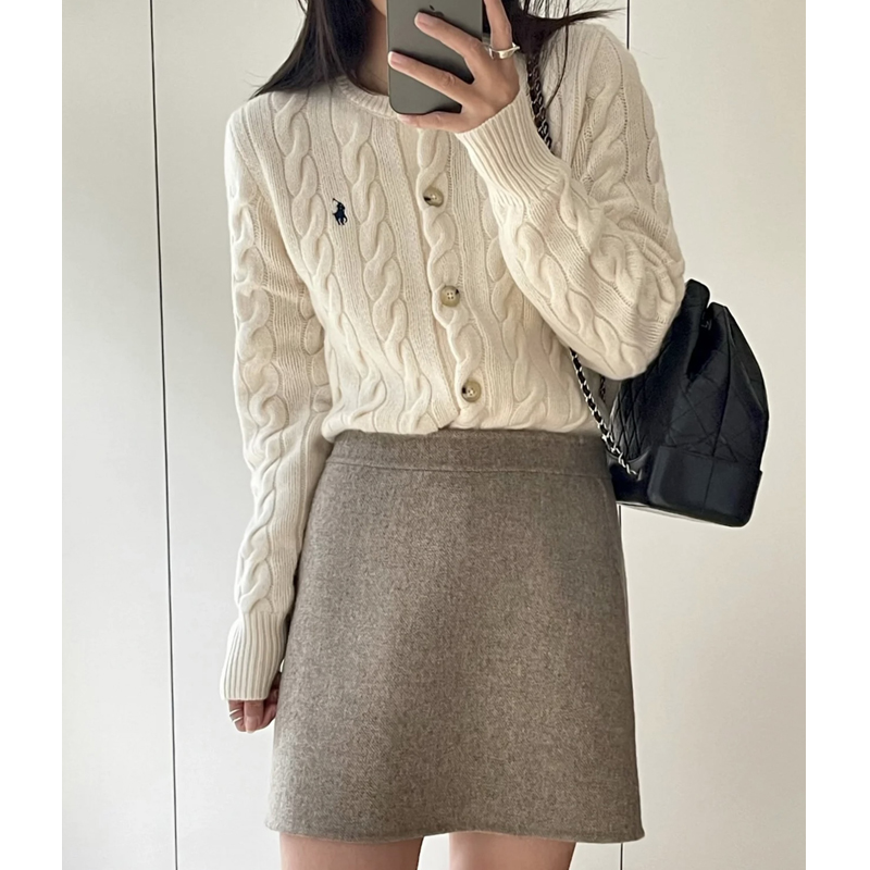 Embroidered wool cable retro knitted cardigan women's twist sweater jacket short slim fit top