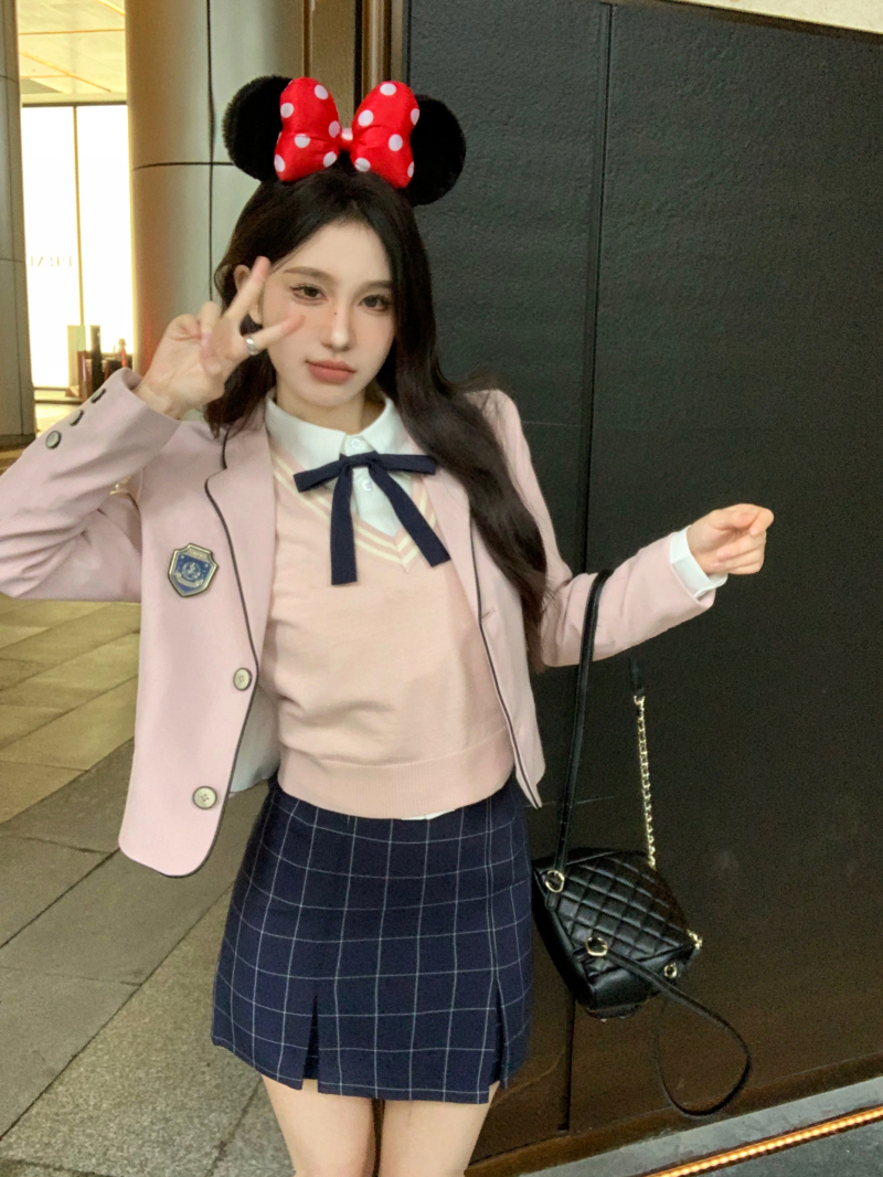 Real shot Gangnam Road college style suit jk uniform suit female small suit sweet skirt