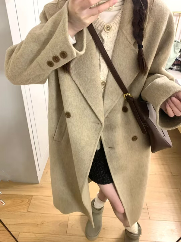 Korean style high-end woolen blazer women's autumn and winter loose and versatile double-sided woolen Hepburn style woolen coat