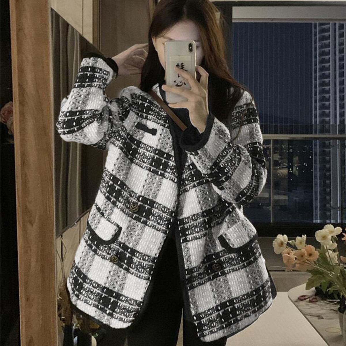 Quality Inspection Official Picture Xiaoxiang Style High-end Versatile Short Jacket Women's 2023 New Autumn and Winter Plaid Top