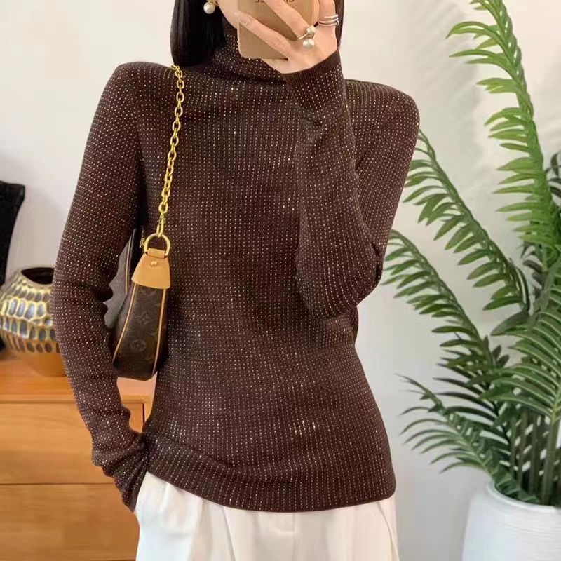 2023 new autumn and winter woolen sweater for women, heavy industry diamond sweater, bottoming shirt, top, fashionable slim knitted sweater