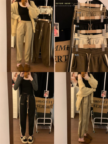 Real shot of thickened and velvet casual pants for women 2023 winter new style leggings sweatpants cotton pants sweatpants