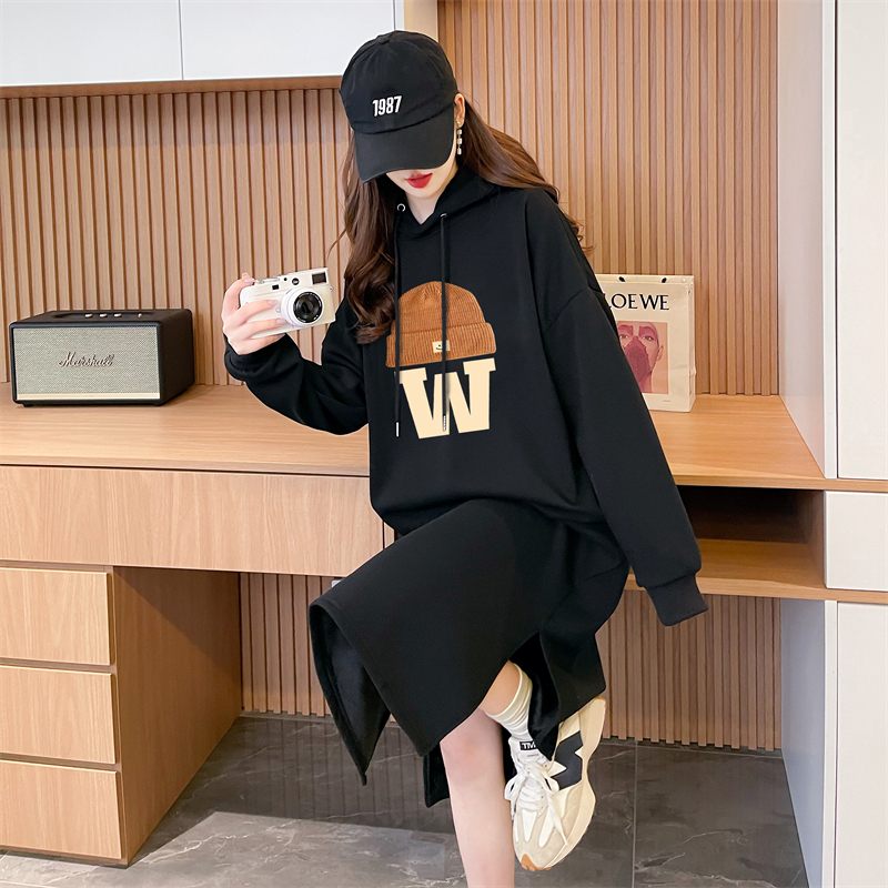 實拍 加絨加厚連帽衛衣女中長款新款秋冬寬鬆外穿慵懶風外套