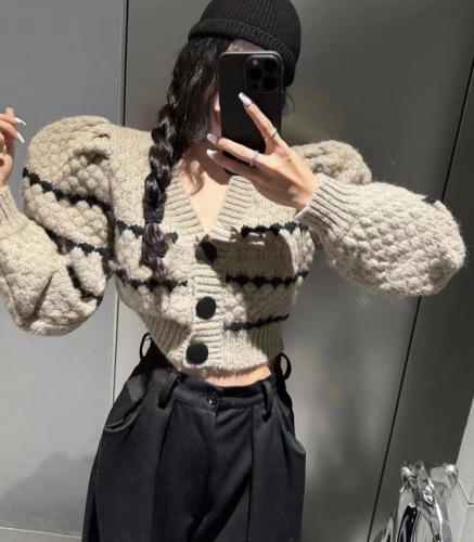 Korean  winter new fashion ins single-breasted long-sleeved short sweater