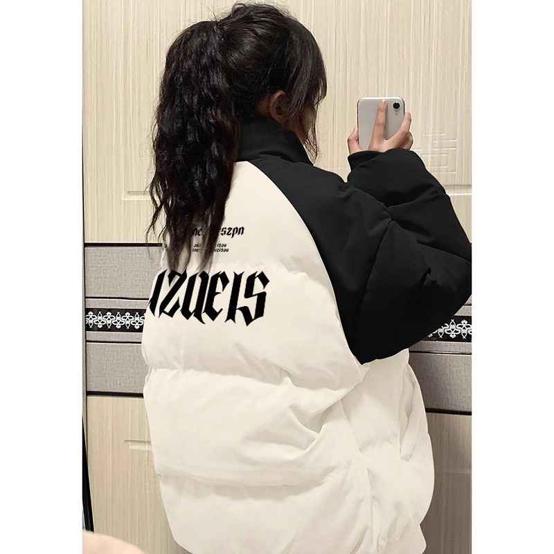High-quality hand-stuffed cotton thickened winter new loose raglan sleeves color-blocked printed cotton coats and bread coats for women