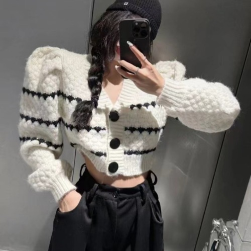 Korean  winter new fashion ins single-breasted long-sleeved short sweater