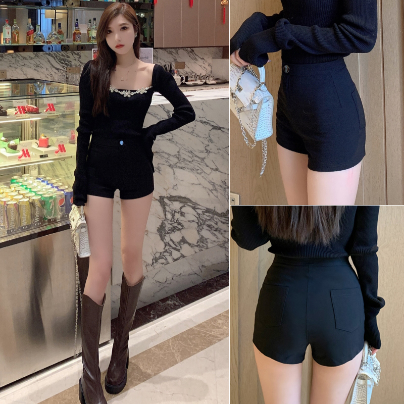 白色短褲性感包臀蜜桃褲顯瘦緊身高彈黑色靴褲超短打底褲外穿
