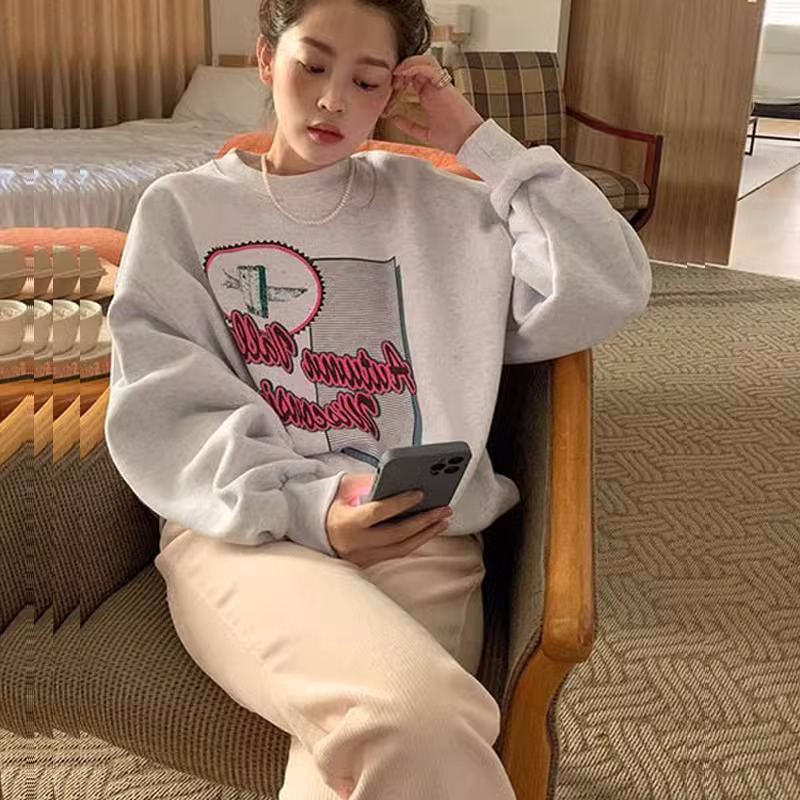 2023 New Casual Dongdaemun Plush Velvet 250g / Large David's Round Neck Autumn and Winter Sweatshirt Women's Plush