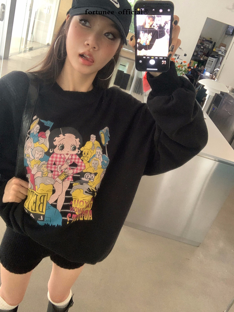 2023 New Casual Dongdaemun Plush Velvet 250g / Large David's Round Neck Autumn and Winter Sweatshirt Women's Plush