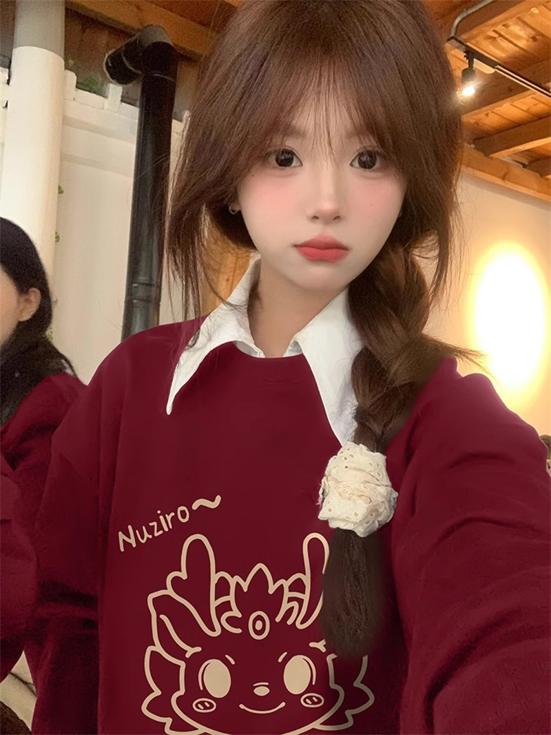 Anti-cotton Chinese cotton composite milk silk 300g/silver fox velvet 400g round neck sweatshirt for women