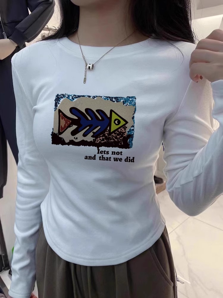 American retro round neck t-shirt tops for women, fashion chic inner layer, thickened German velvet, slim slimming bottoming shirt for winter