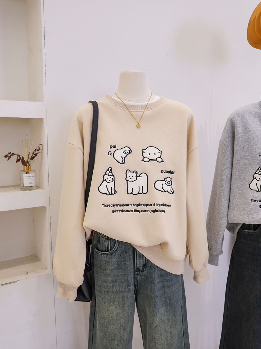 2023 new casual velvet 250g / large sweatshirt round neck autumn and winter sweatshirt for women with velvet