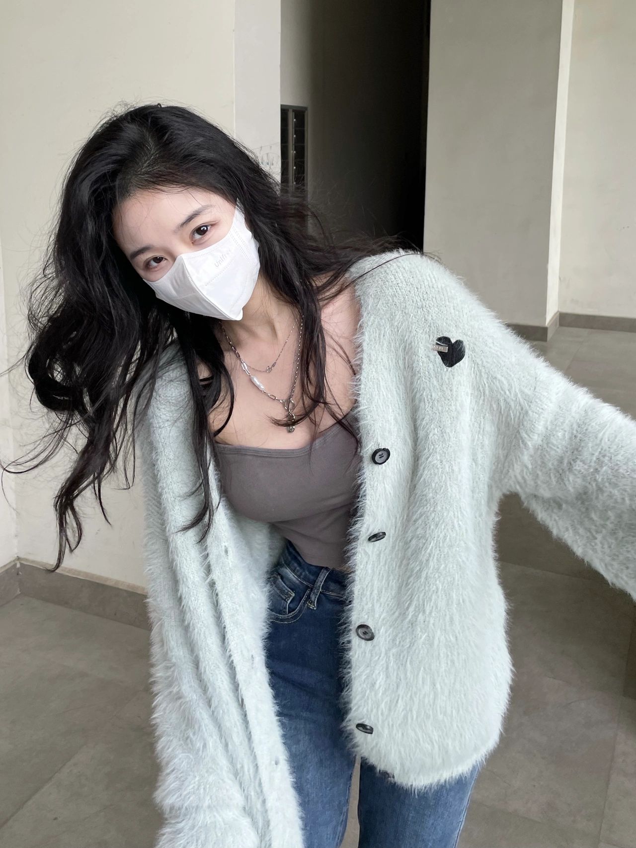 Soft and waxy mink velvet long-sleeved sweater women's 2024 spring new style gentle lazy style loose top cardigan jacket