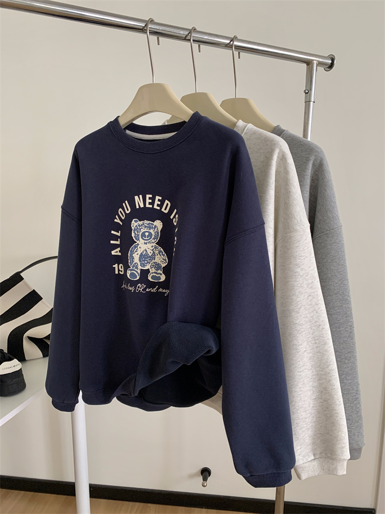2023 new casual velvet 250g / large sweatshirt round neck autumn and winter sweatshirt for women with velvet