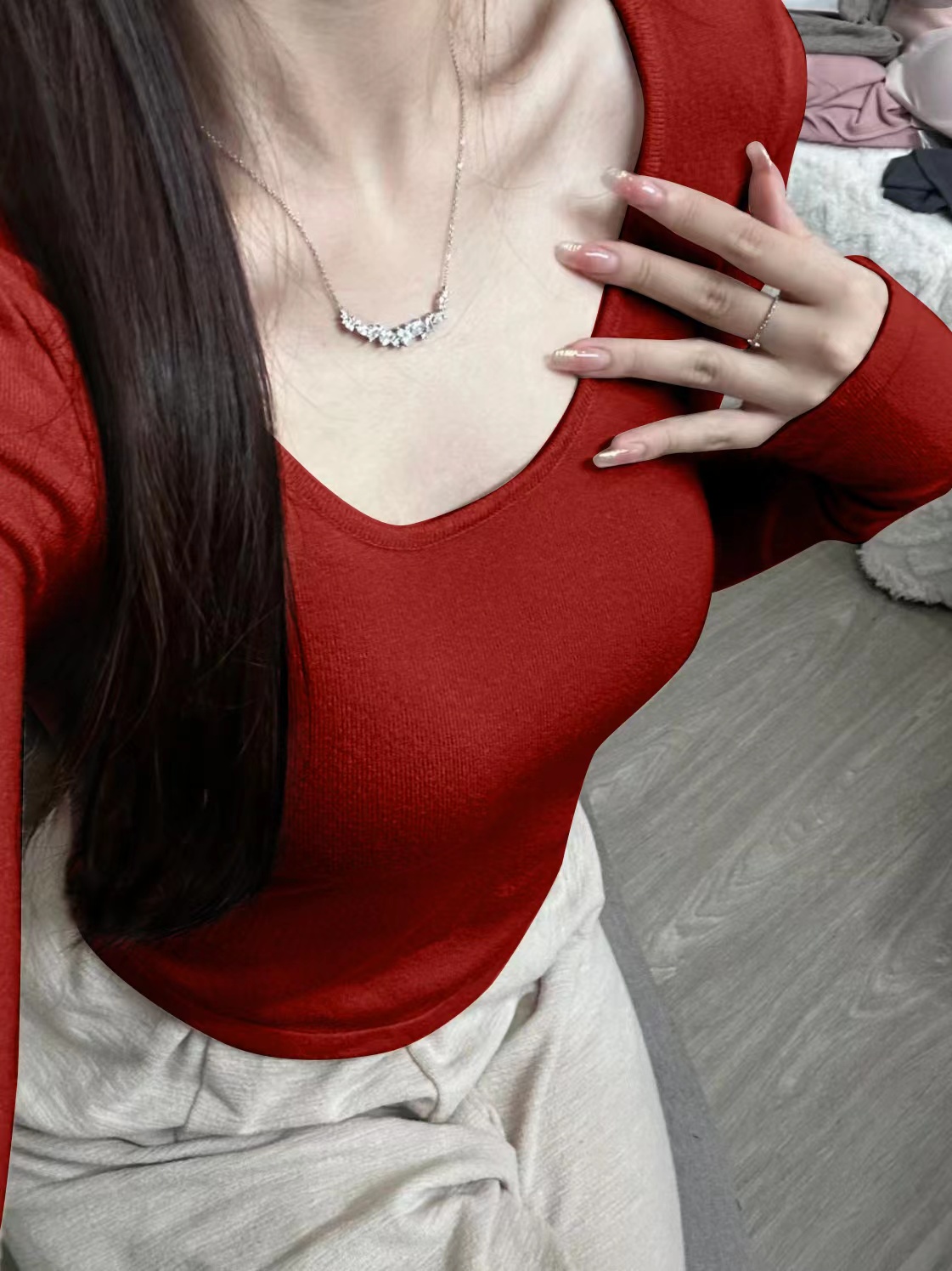 Bottoming sweater for women autumn and winter 2024 spring new style long-sleeved T-shirt short hot girl slim pure lust top