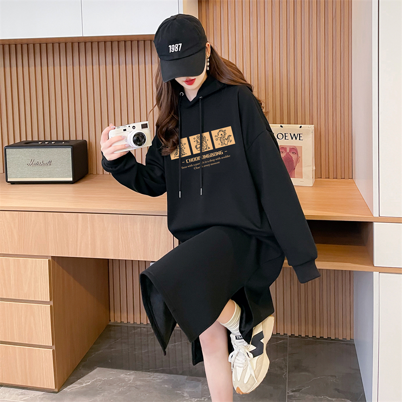 實拍 加絨加厚連帽衛衣女中長款新款秋冬寬鬆外穿慵懶風外套