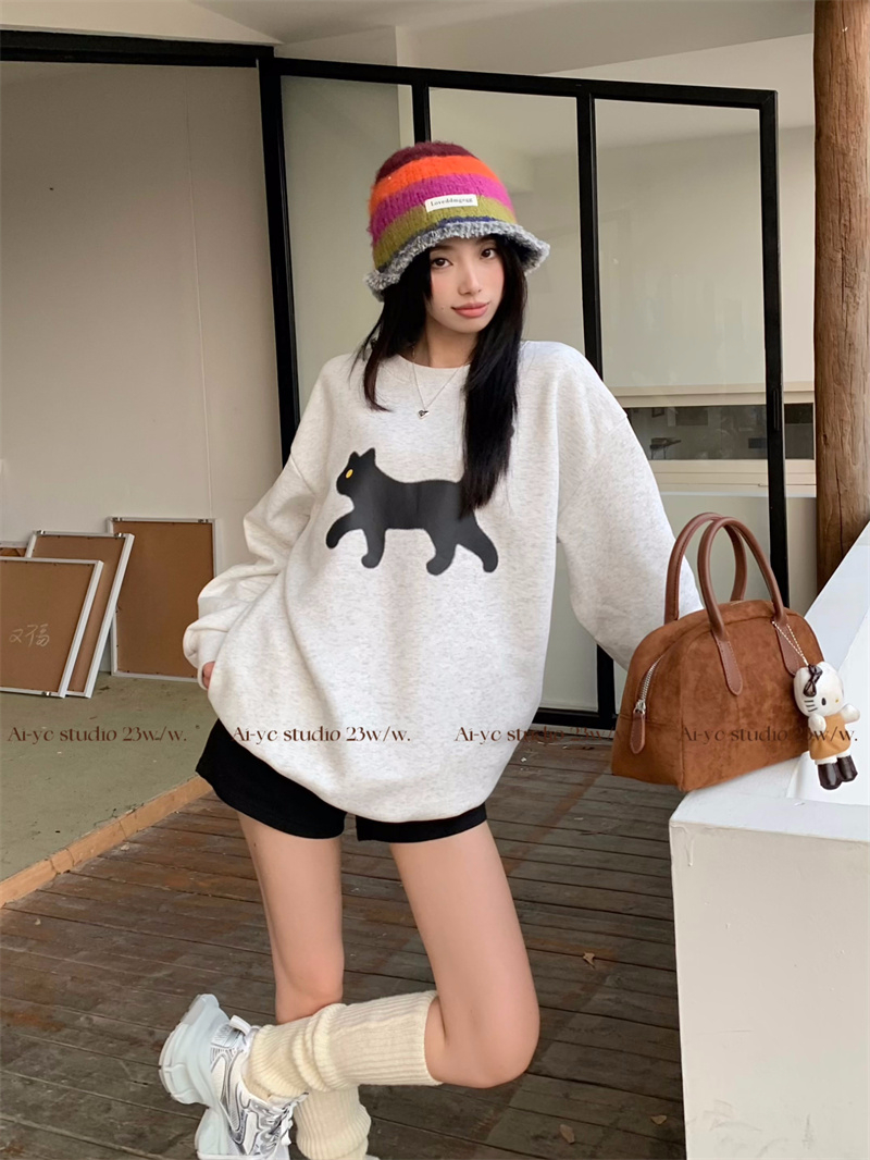 2023 new casual velvet 250g / large sweatshirt round neck autumn and winter sweatshirt for women with velvet