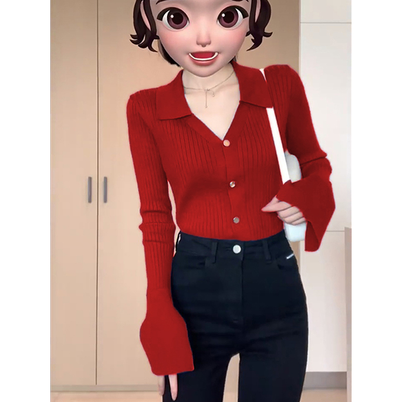 2024 new early spring inner bottoming sweater women's tops fashionable new lapel thickened sweater women autumn and winter
