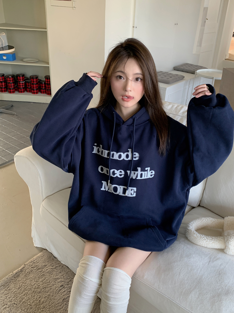 實拍 加絨加厚嬰兒絨連帽衛衣慵懶風寬鬆上衣