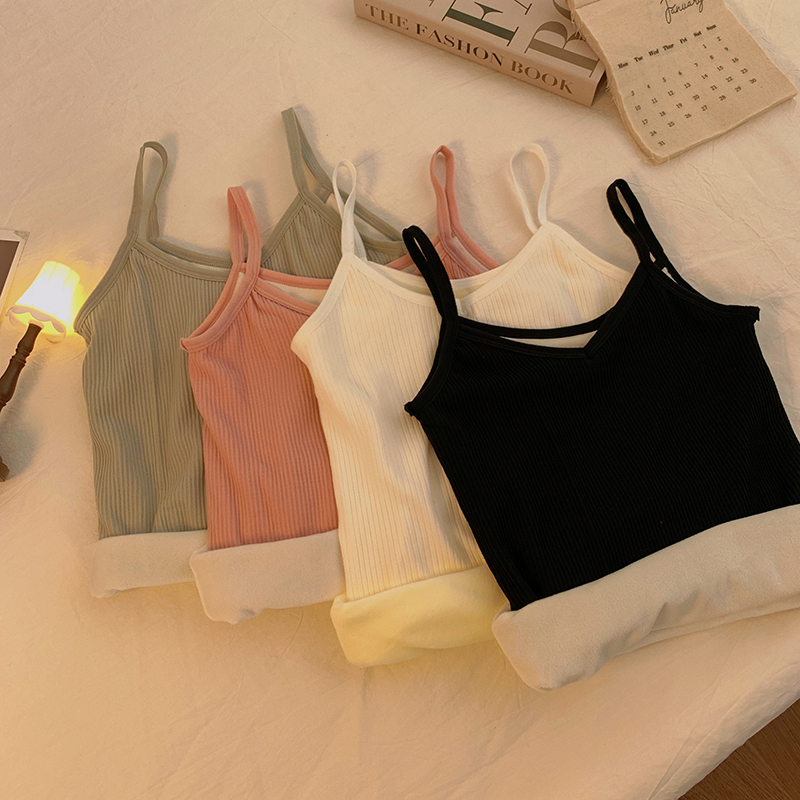Actual shot of autumn and winter thermal vest for women with velvet and thickened bottoming sling slimming thermal underwear