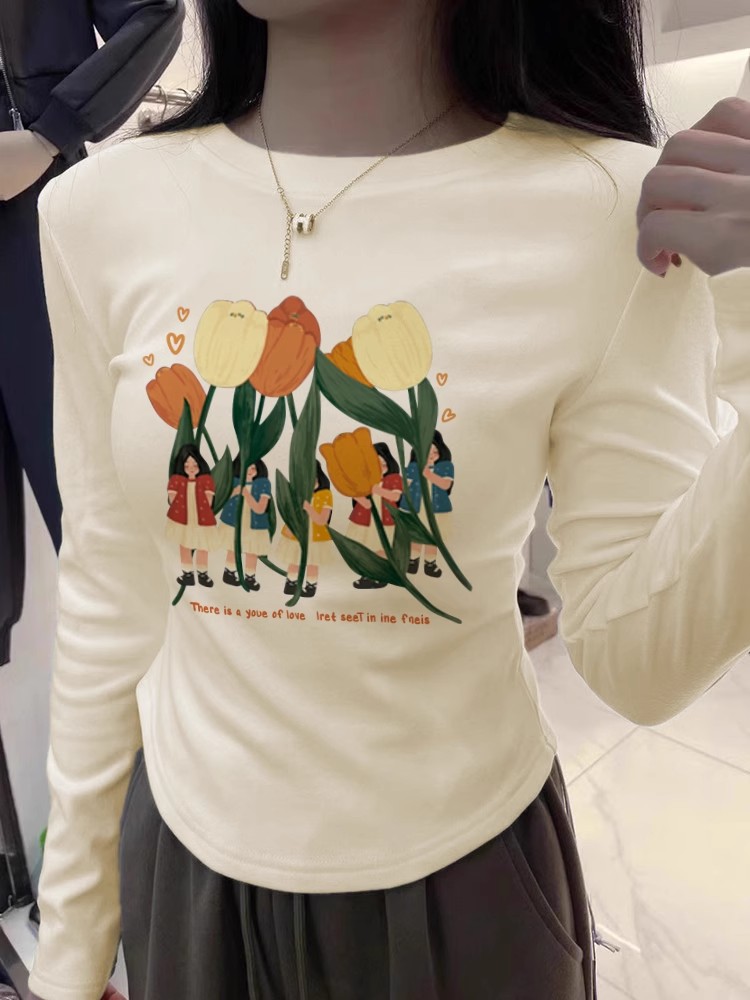 Autumn and winter new style German velvet T-shirt tops trendy ins girls American heavy-fitting thickened right shoulder short bottoming shirt