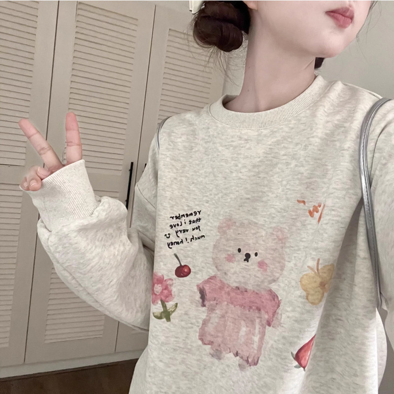 Official photo Chinese cotton composite thin 310g/plus velvet 410g autumn and winter sweatshirt for women with printed loose large size