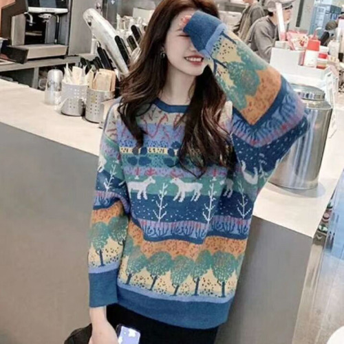 Japanese college style sweater for women autumn and winter 2024 new autumn women's pattern design long-sleeved top for outerwear