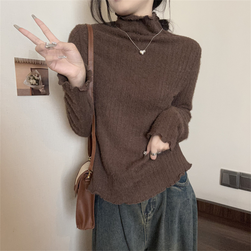 實拍半高領蕾絲加絨打底衫女秋冬季保暖洋氣白色網紗小衫