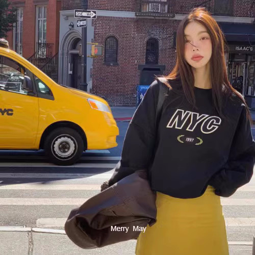 2023 new style casual Dongdaemun fleece 250g / large sweatshirt round neck autumn and winter sweatshirt for women plus fleece