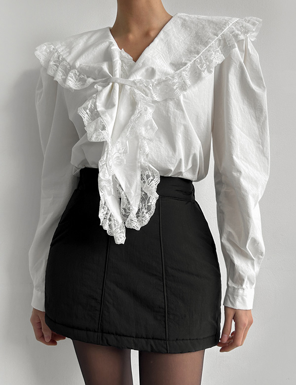 Korean chic early spring new large lapel temperament lace long-sleeved white shirt blouse