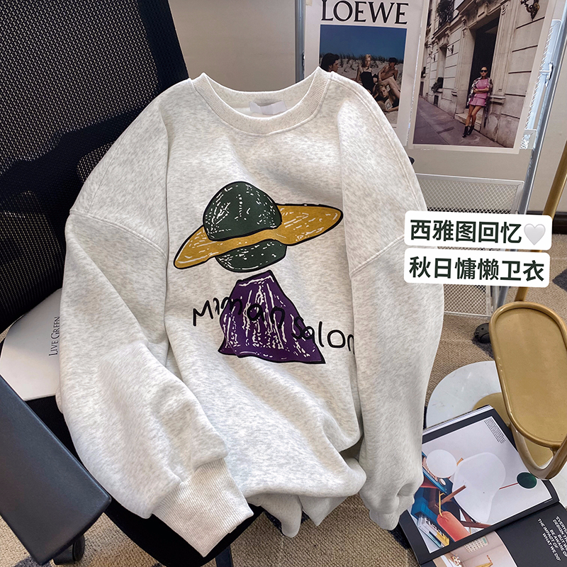 2023 new casual large velvet 250g/big sweatshirt round neck autumn and winter sweatshirt for women with velvet