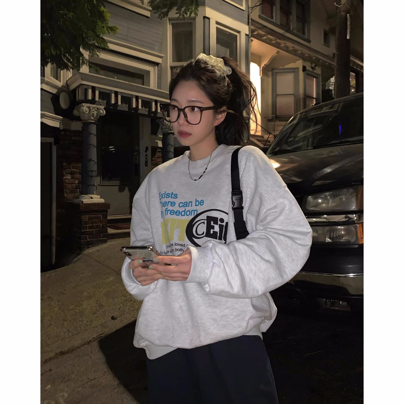 2023 new casual Dongdaemun fleece 250g / large sweatshirt round neck autumn and winter sweatshirt for women plus fleece