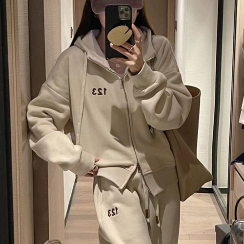  new autumn and winter high-end fashionable velvet hooded sweatshirt casual sports two-piece suit pants for women